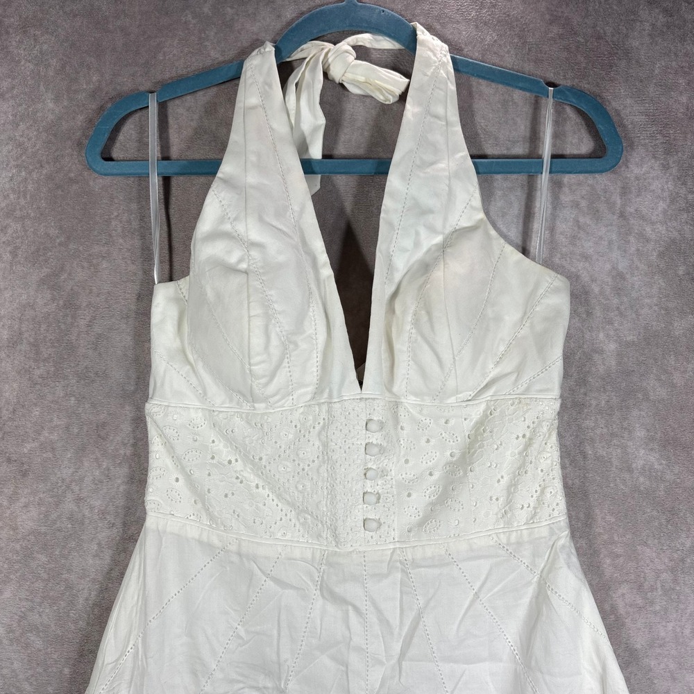 White House Black Market Dress Womens 4 White Halter Eyelet Lace Fit‎ Flare NEW - Picture 2 of 13